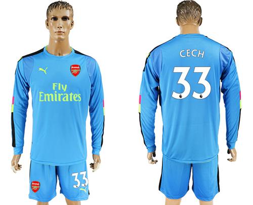 Arsenal #33 Cech Light Blue Long Sleeves Goalkeeper Soccer Club Jersey - Click Image to Close
